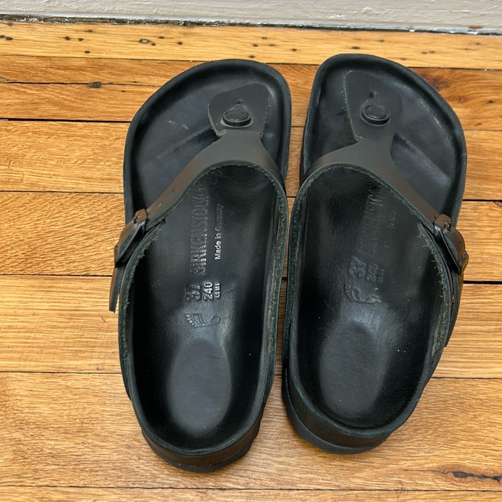 Birkenstock Thongs Black Size 37 EUC, leather - Picture 2 of 5
